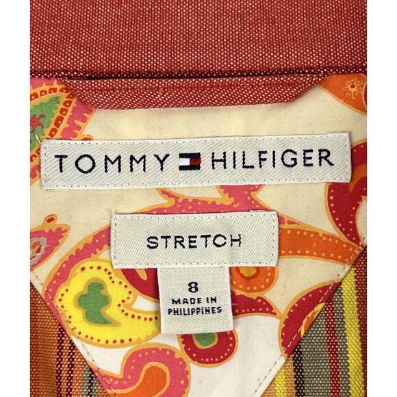 Tommy Hilfiger Blazer Y2K Womens 8 Orange Multicolored Striped Cotton Hip Jacket - Picture 2 of 8